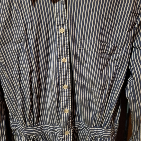 BANANA REPUBLIC Blue White Striped Button Up Shirt Dress Long Sleeve Size 14 - Picture 3 of 7